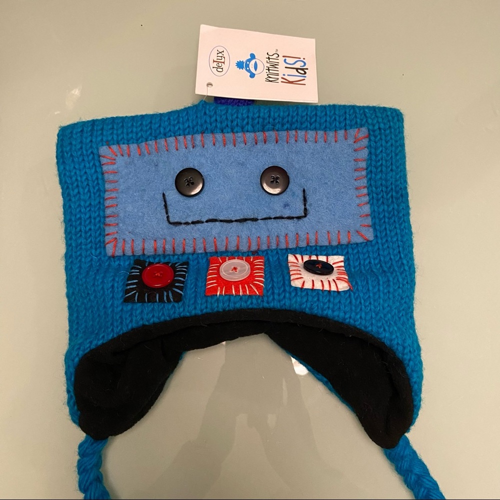 New with Tag Robot Pilot Hat natural wool toque